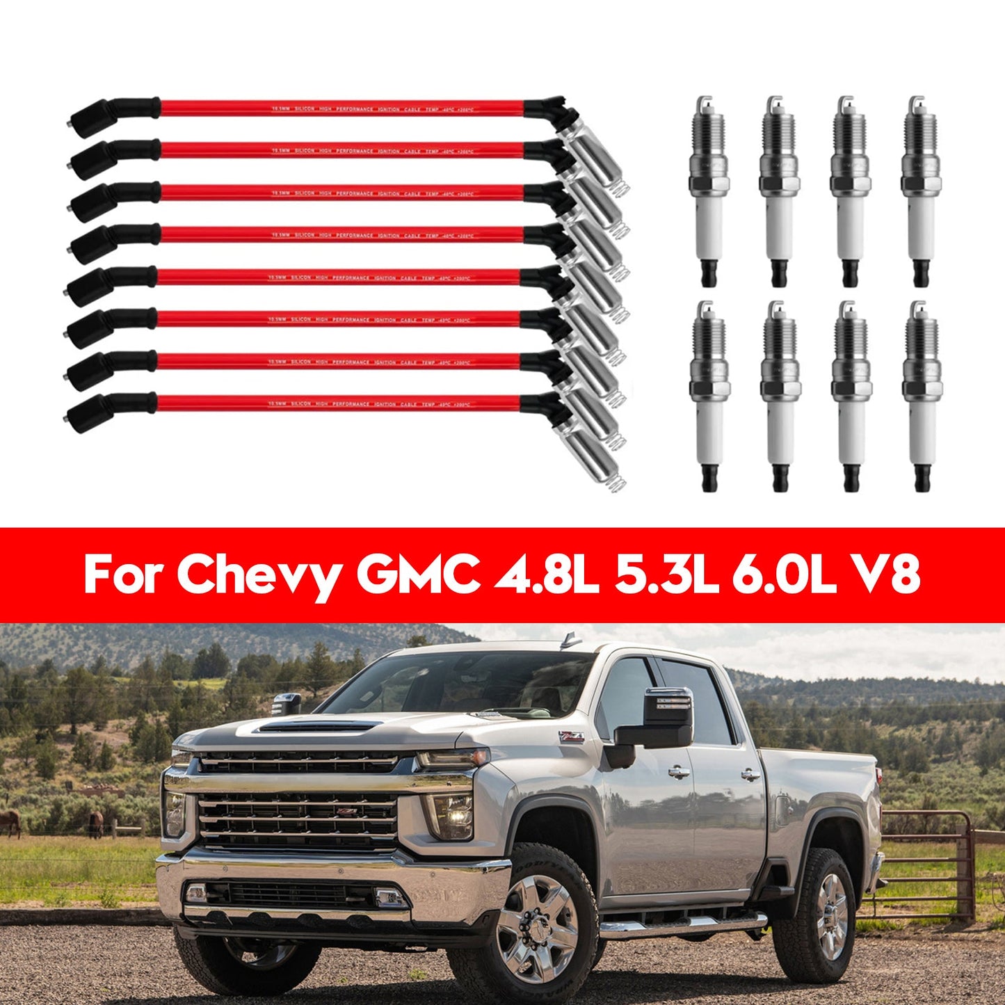 Chevrolet SSR 6.0L V8 2005-2006 : 8 bougies d'allumage et fils 10,5 mm, 19299585 41962