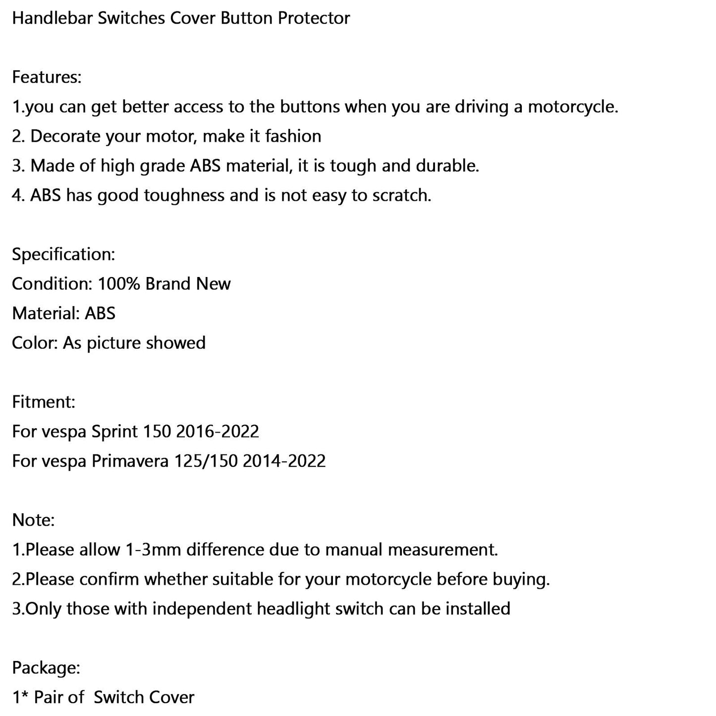 Cache-boutons de guidon pour Sprint Primavera 125 150 2014-2022