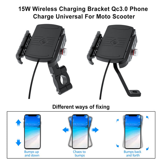 Support de charge sans fil 15 W, extension de téléphone pour moto, noir