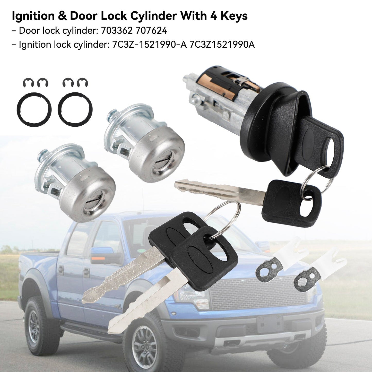 Ignition & Door Lock Cylinder With 4 Keys 703362 7C3Z-1521990-A For For Ford F150 F250 F350 F450