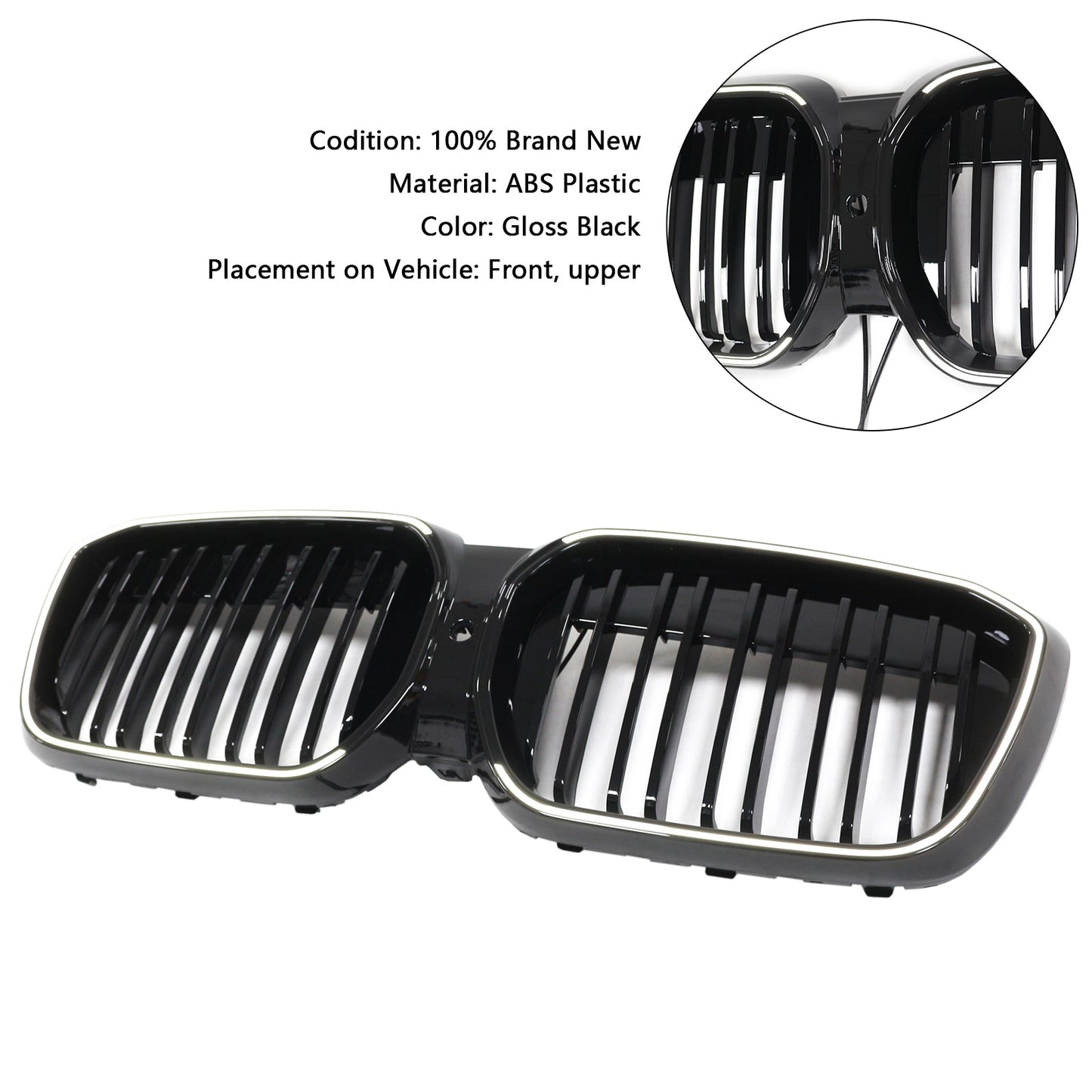 2022-2024 Double Slat Gloss Black Front Kidney Grill Grille Fit BMW IX3 G08 LCI