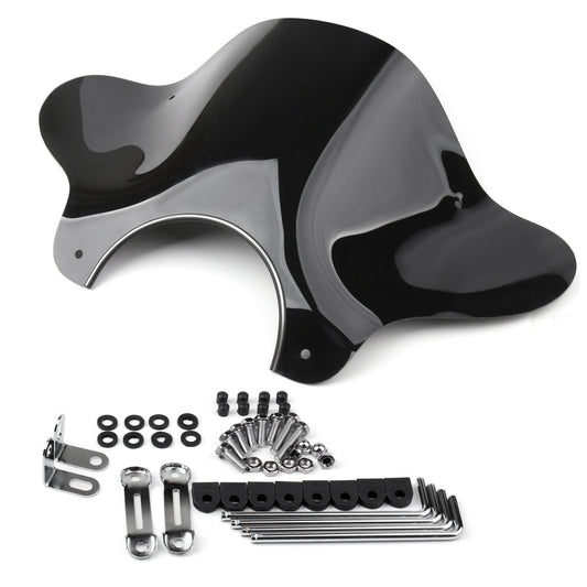 Pare-brise universel pour moto avec guidon de 7/8" ou 1" et kit de montage, noir