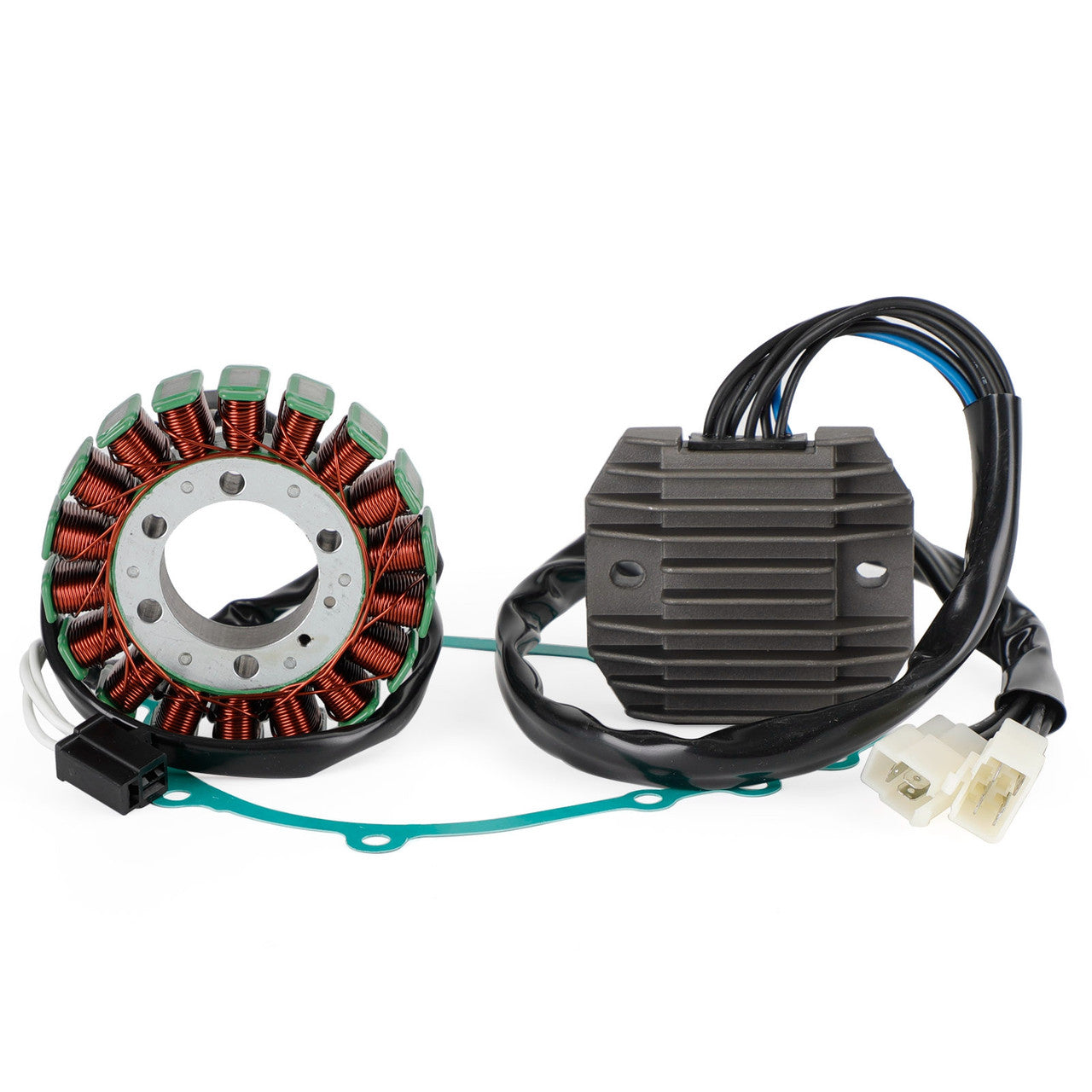 2005 Kawasaki ZX636 Ninja ZX-6R ZX636C1 Magneto Stator 21003-0023 + Voltage Rectifier 21066-0016 + Gasket 11061-0113