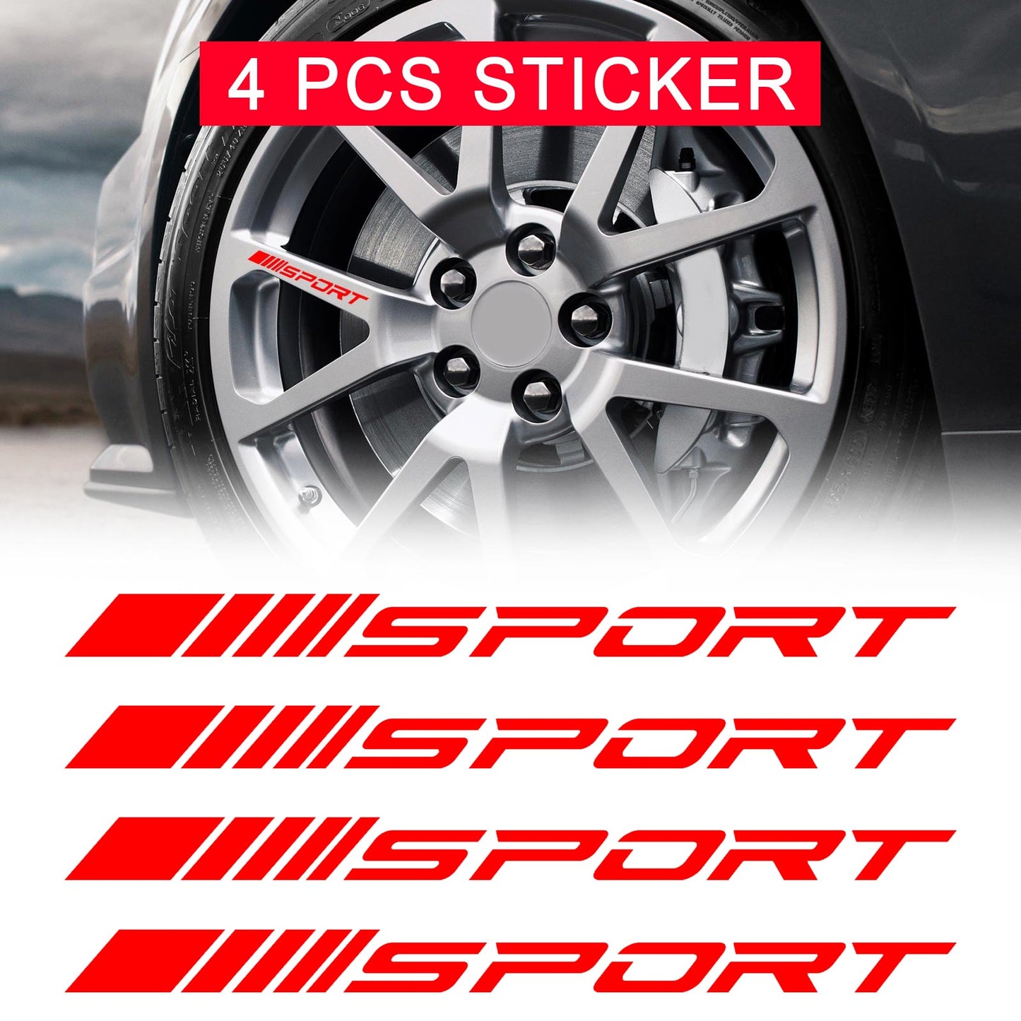 Lot de 4 autocollants graphiques pour jantes de voiture style sport, moyeux de roue, course, bande rouge