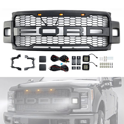 2017-2019 Ford F250 F350 F450 Raptor Style Front Bumper Grill with LED Light Generic