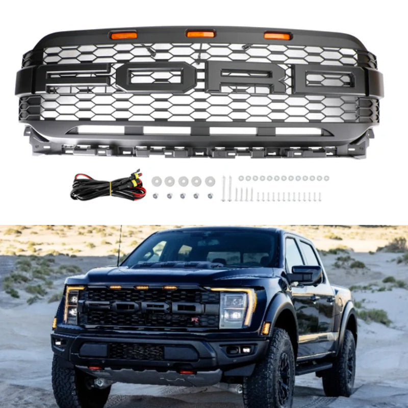 2021-2023 F150 Ford Raptor Style Replacement Front Bumper Grille Grill W/ LED Generic