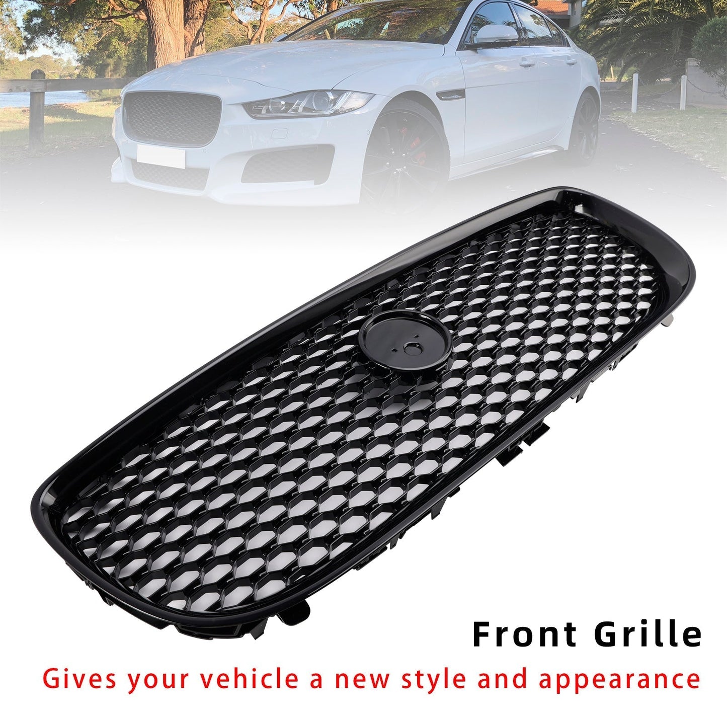 2015-2018 Jaguar XE Gloss Black Honeycomb Front Bumper Grille Grill
