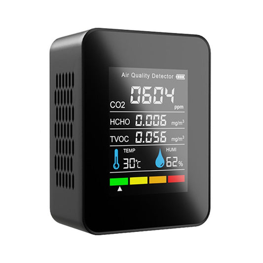 Détecteur portable de qualité de l'air, TVOC, HCHO, CO2, température, humidité, moniteur, noir
