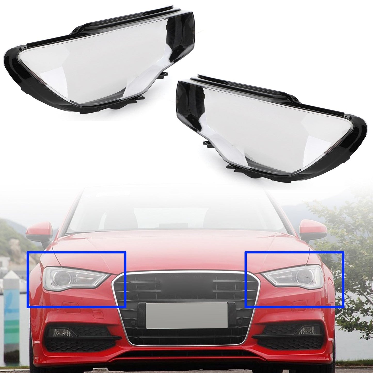 Couvercle de phare gauche et droit, lentille transparente, pour Audi A3 8V0941004 et 8V0941003 (2013-2016)