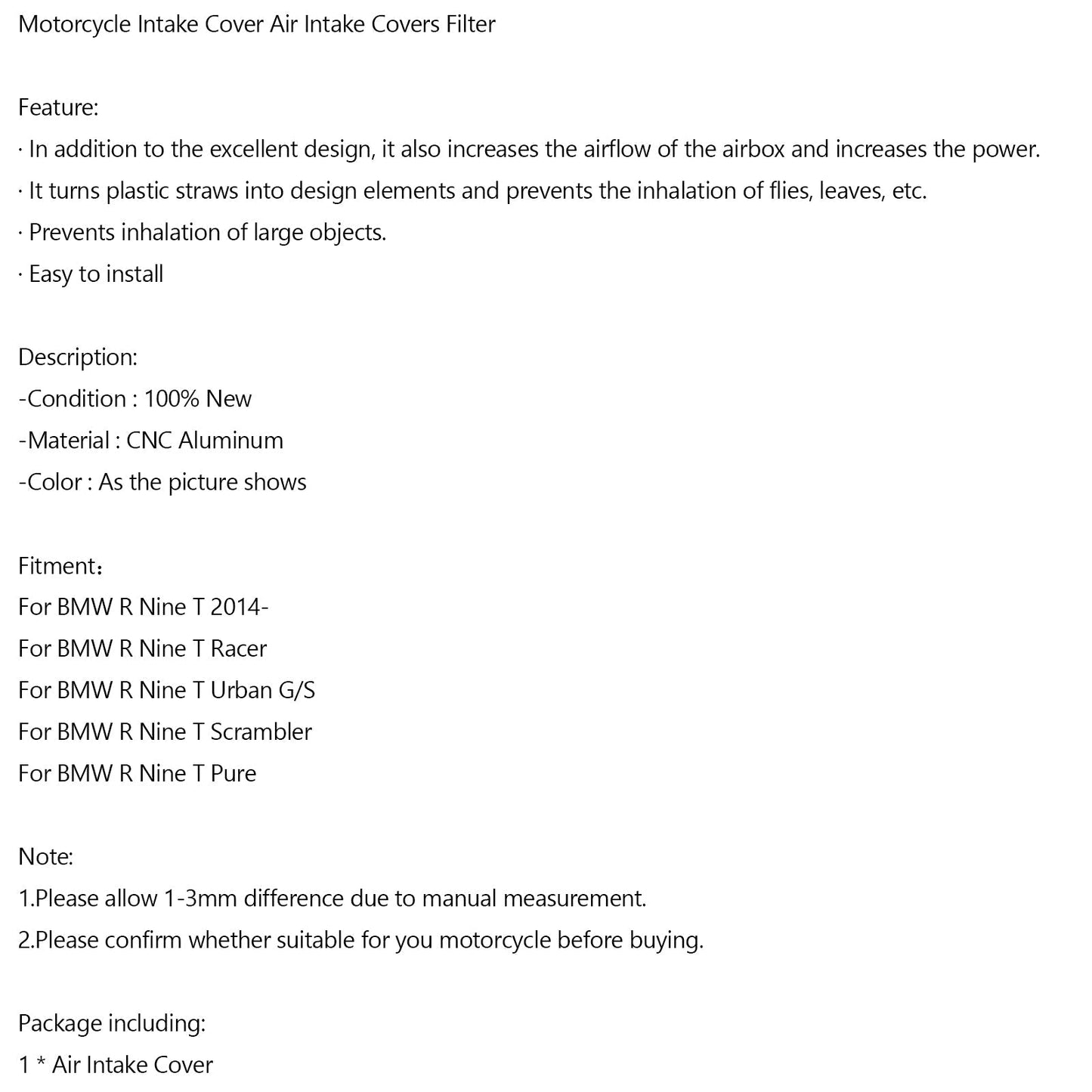 Intake Cover Air Intake Covers Filter For For BMW R Nine T R Nine T R9T