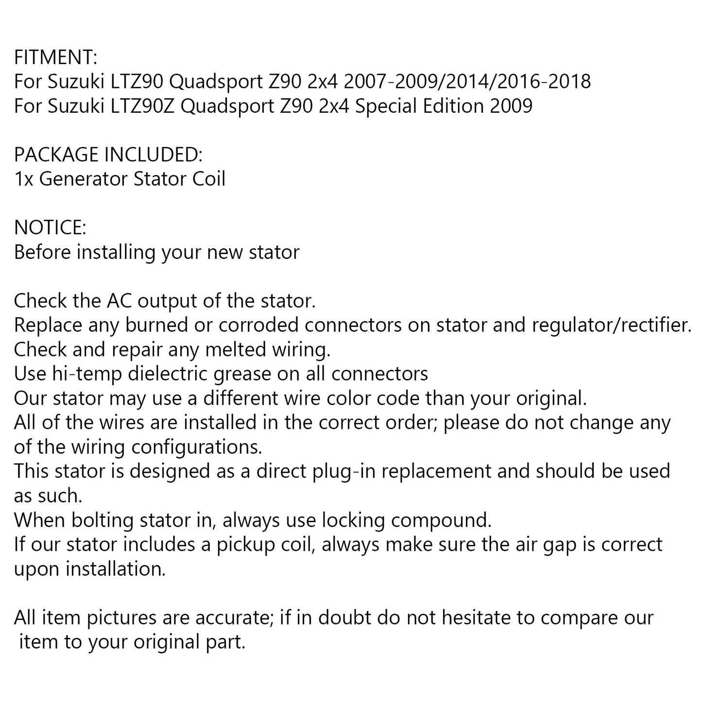 Generator Stator For For Suzuki LTZ90 LTZ90Z Quadsport Z90 2x4 07-18 32101-08H0