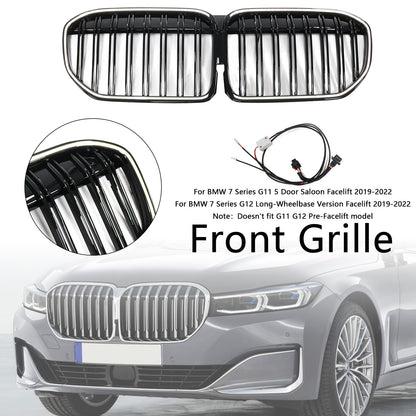 Double Slat Gloss Black Front Grill Grille Fit BMW 7 Series G11 G12 2019-2022