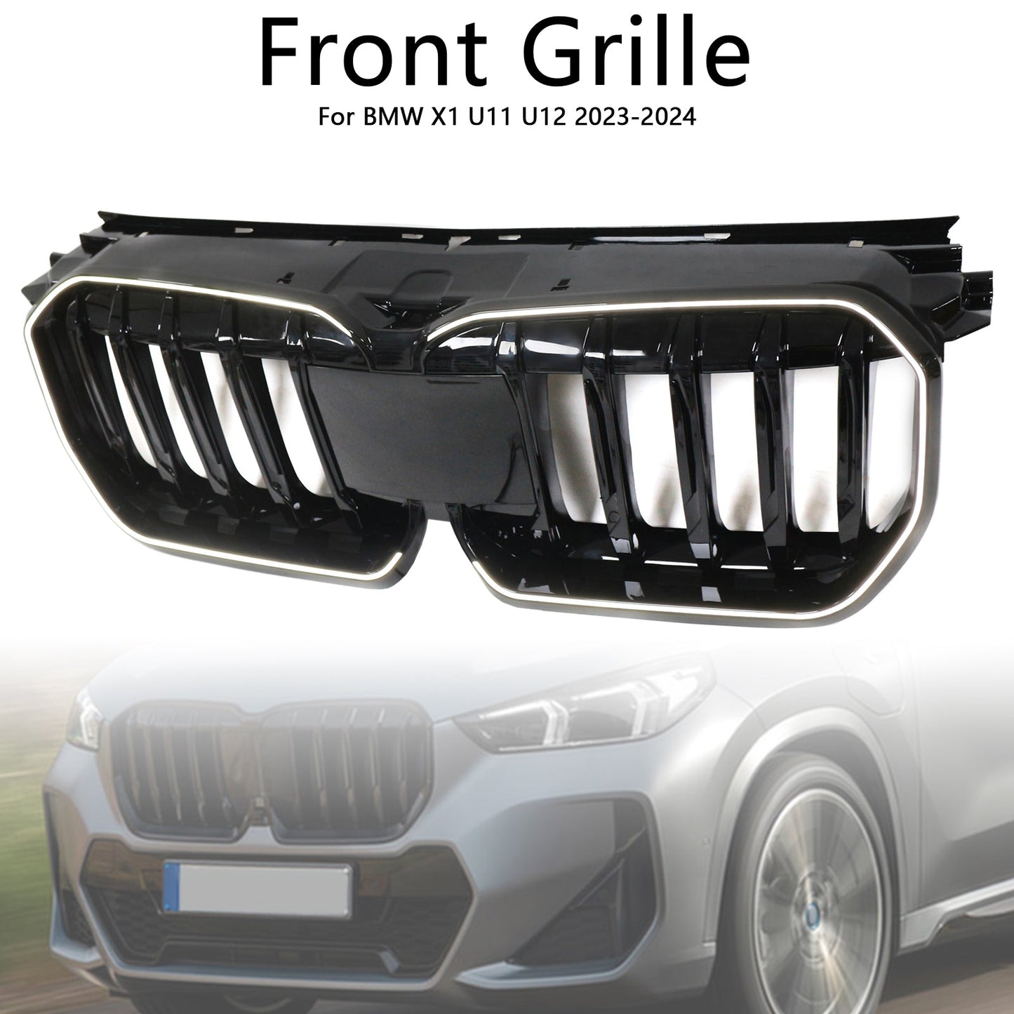 2023-2024 Gloss Black Front Bumper Kidney Grill Grille Fit BMW X1 U11 U12
