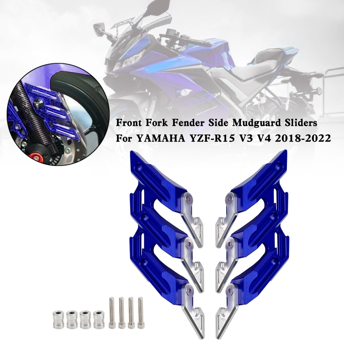 Guardabarros laterales y deslizadores de horquilla delantera CNC para Yamaha YZF-R15 V3 V4 2018-2022