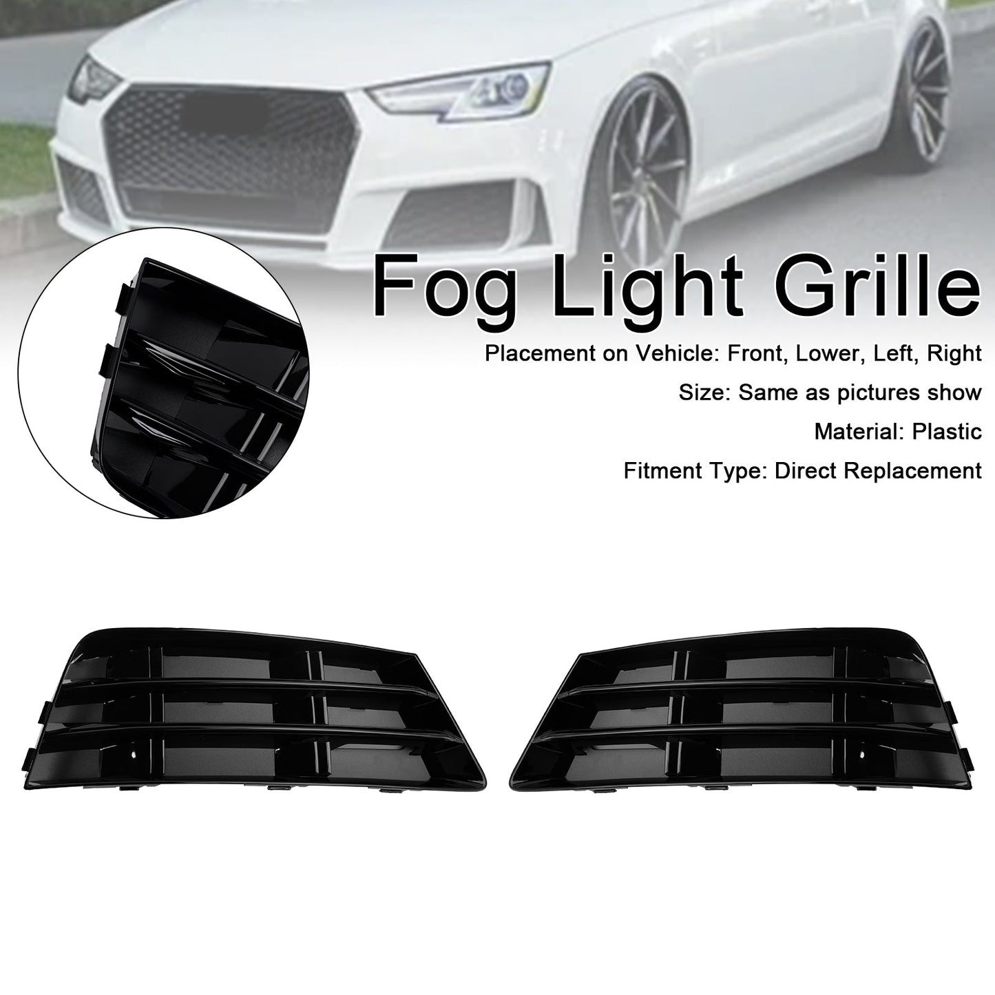 2016-2018 2PCS Front Fog Light Grill Lower Bumper Grille Fit AUDI A4 B9