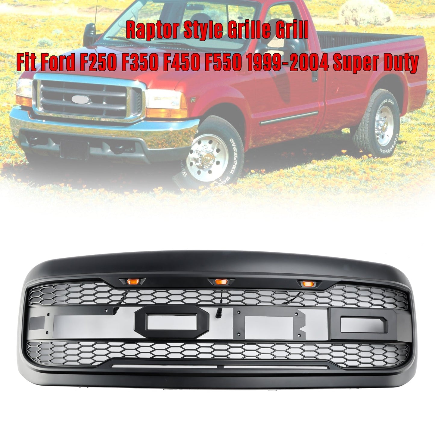 Raptor Style Grill Grille Fit Ford F250 F350 F450 F550 1999-2004 Super Duty