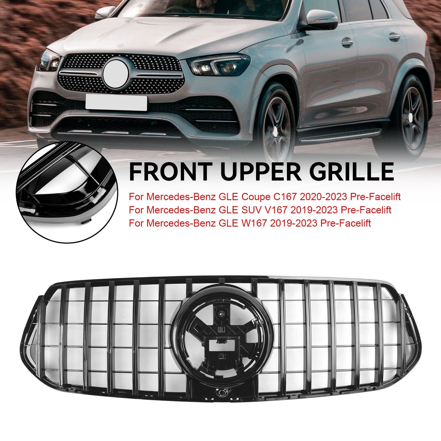 Mercedes-Benz GLE-Class W167 2019-2023 AMG-Line Gloss Black Front Grill Gloss Black Grille