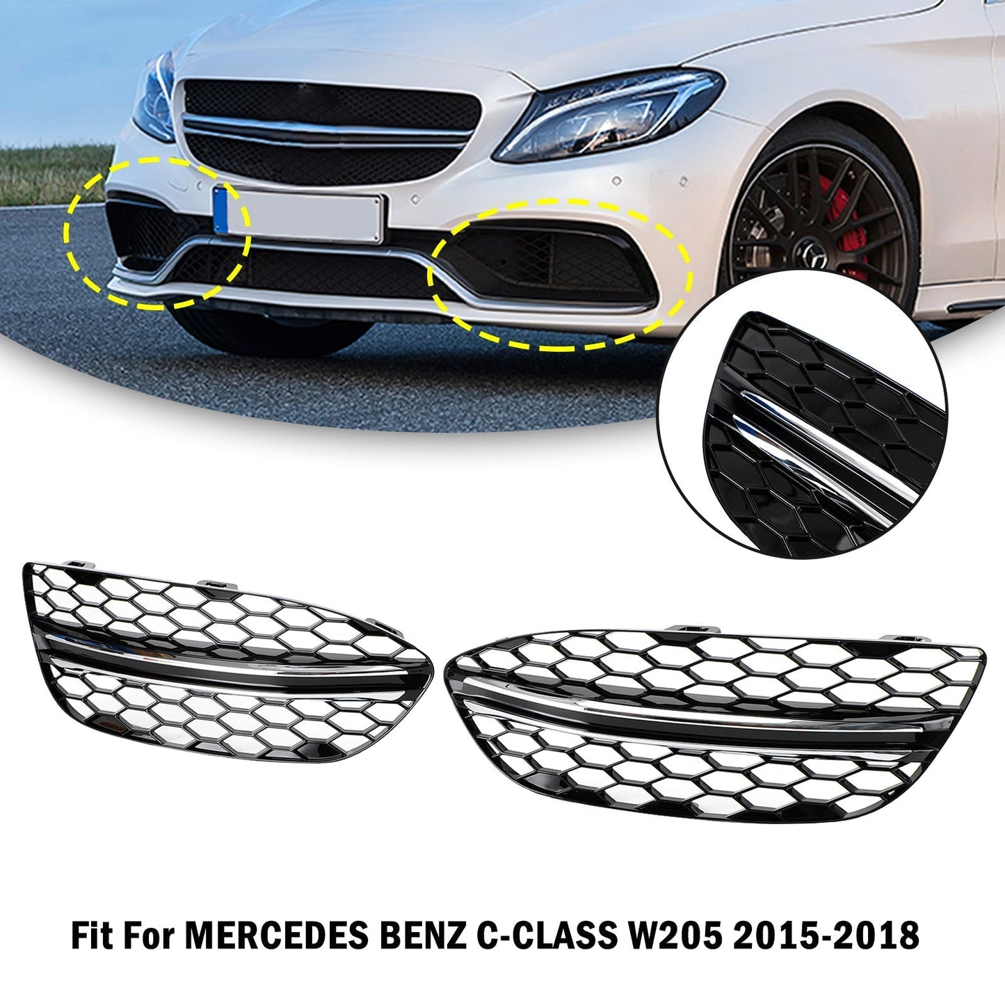 Benz 2015-2018 C-Class W205 14475205 2058851623 Black Chrome Front Fog Light Cover