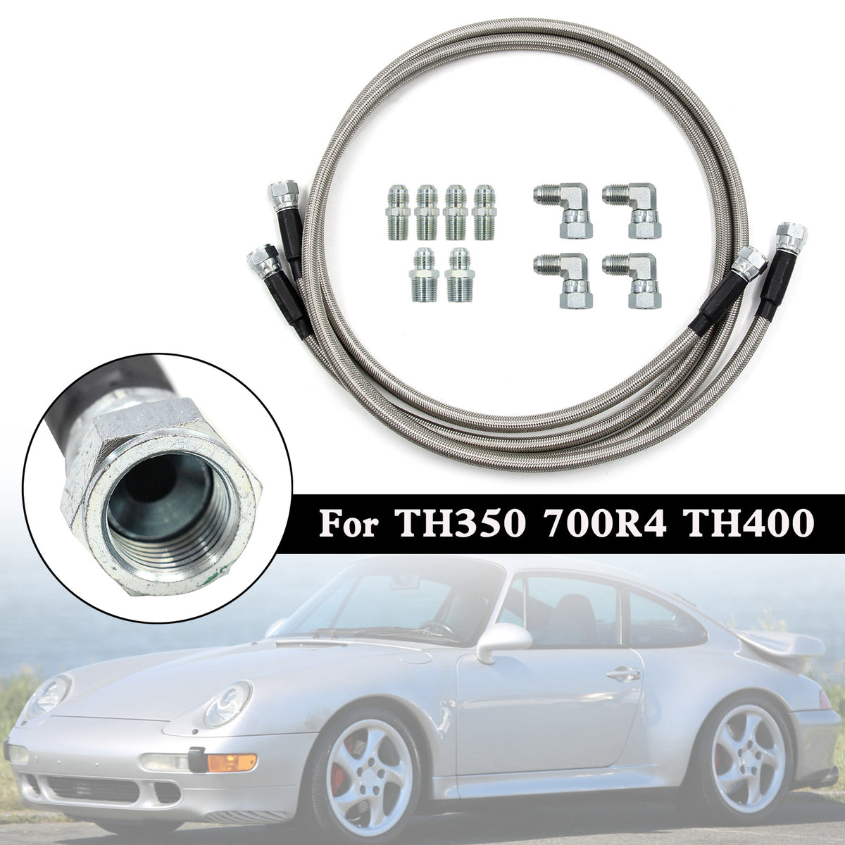 TH350 700R4 TH400 52" Length SS Braided Transmission Cooler Hose Lines