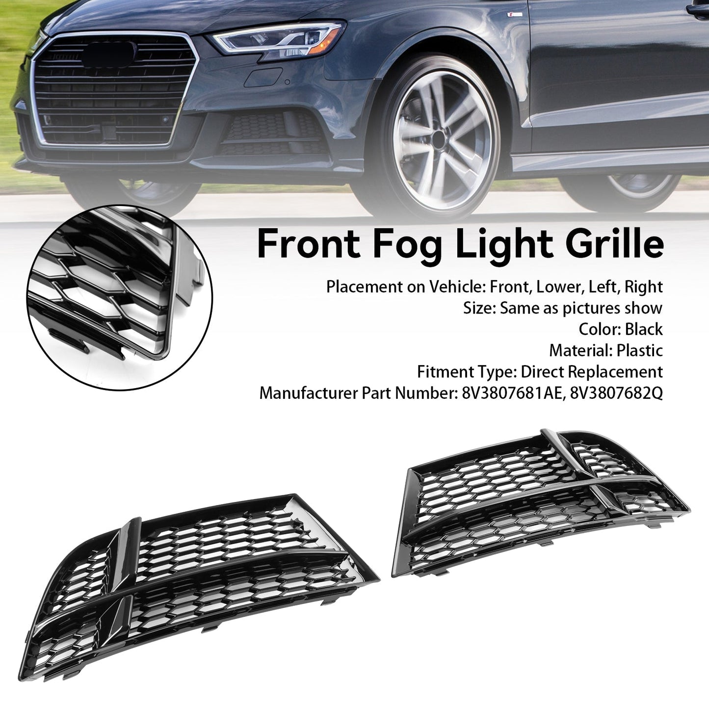 2016.05-2020 Audi A3 8V S-Line Sedan/Sportback/Convertible Front Fog Light Cover Bezel Grill
