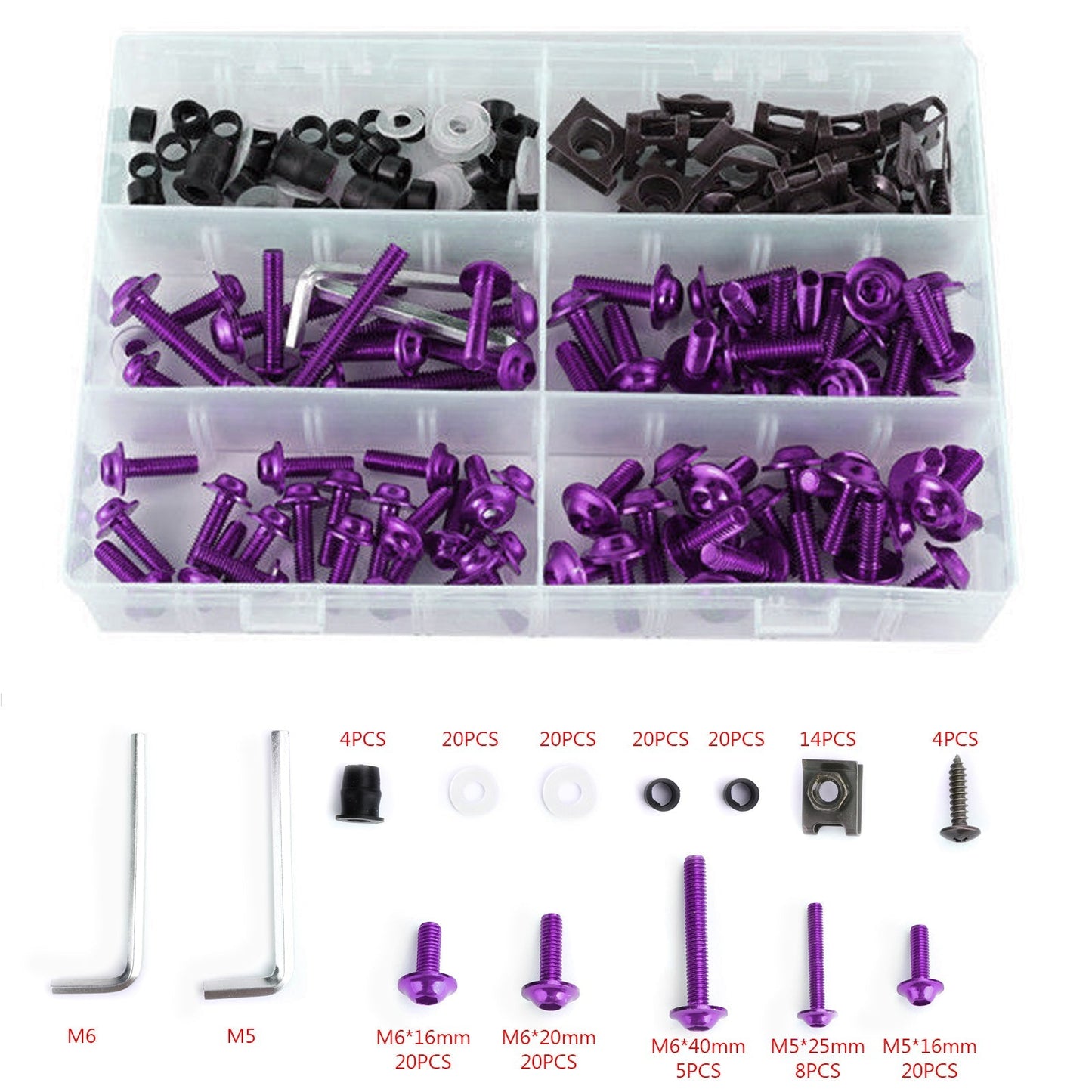 Kit de 177 boulons de carénage de pare-brise de moto sport, vis de fixation violettes