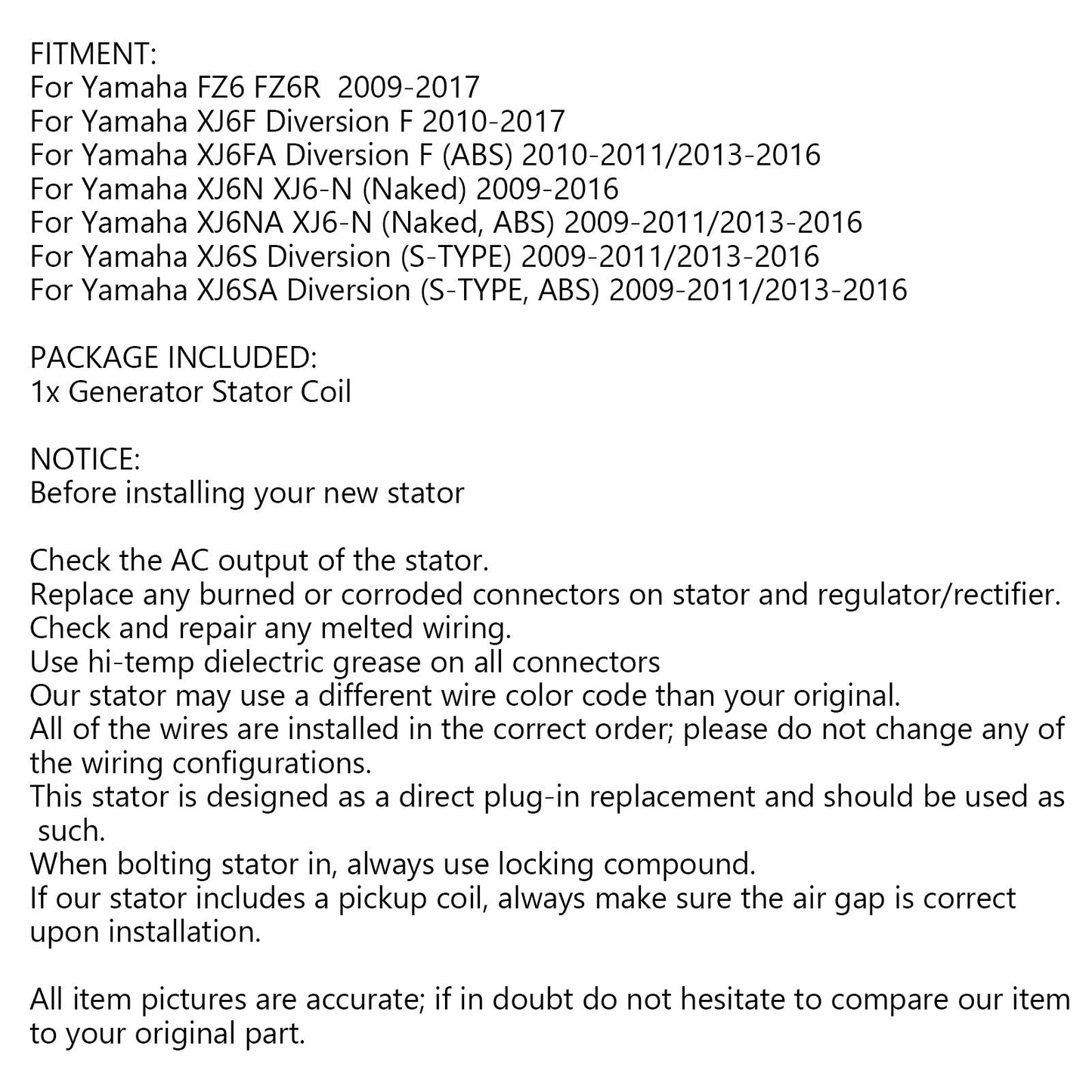 Generator Stator For For Yamaha XJ6 XJ6F XJ6N XJ6S Diversion 09-17 20S-81410-00