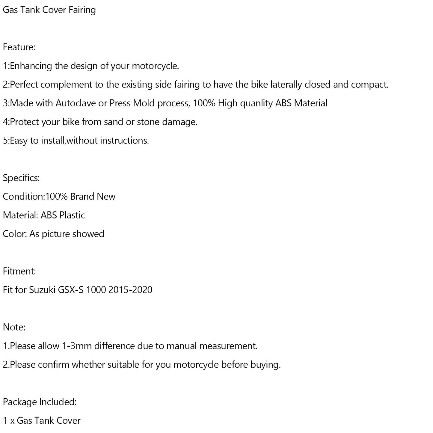 Protection de carénage de couvercle de réservoir d'essence pour Suzuki GSX-S 1000 GSXS 2015-2020