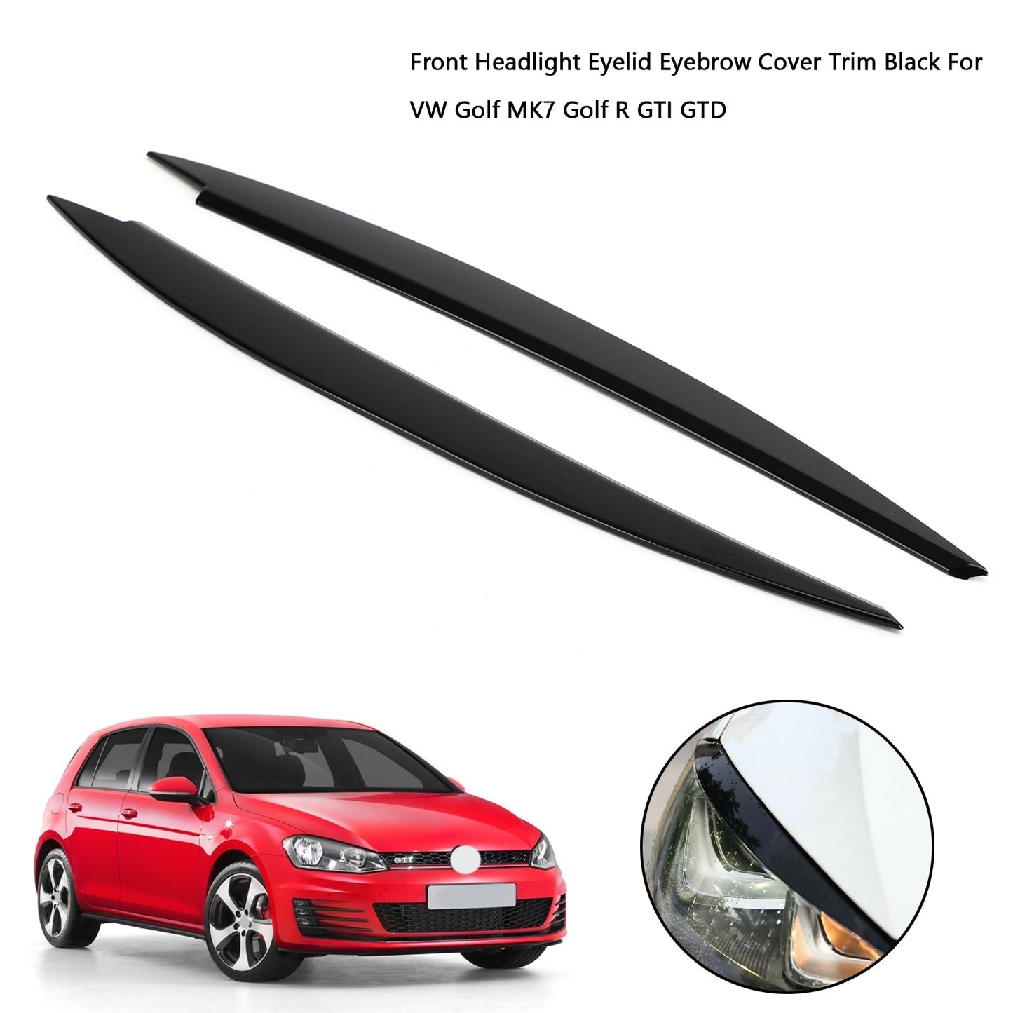2013-2019 Golf MK7 Golf R GTI GTD VW Front Headlight Eyelid Eyebrow Cover Trim Black