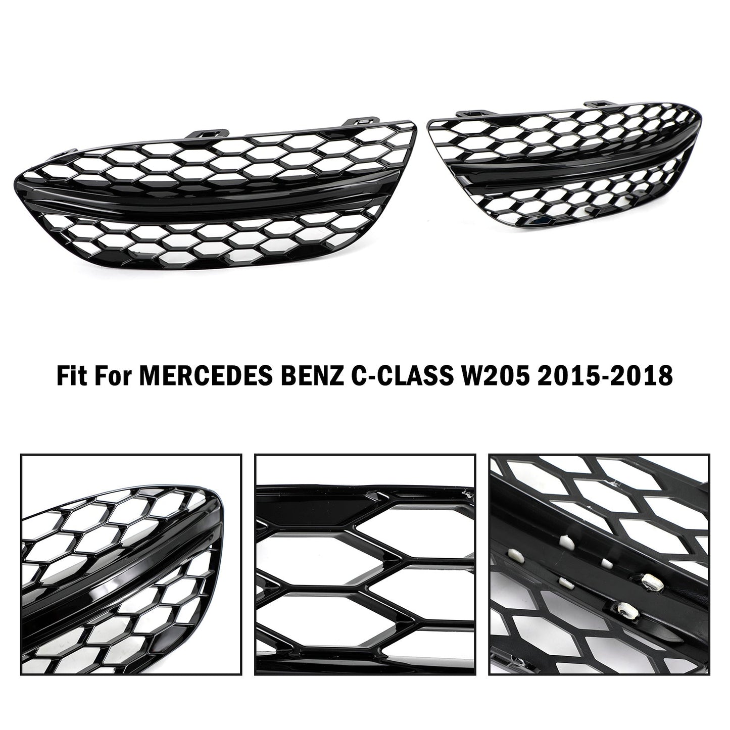 2015-2018 Mercedes Benz C-CLASS W205 Base Sedan Mesh Front Fog Light Cover 2058850723 2058851123 Generic