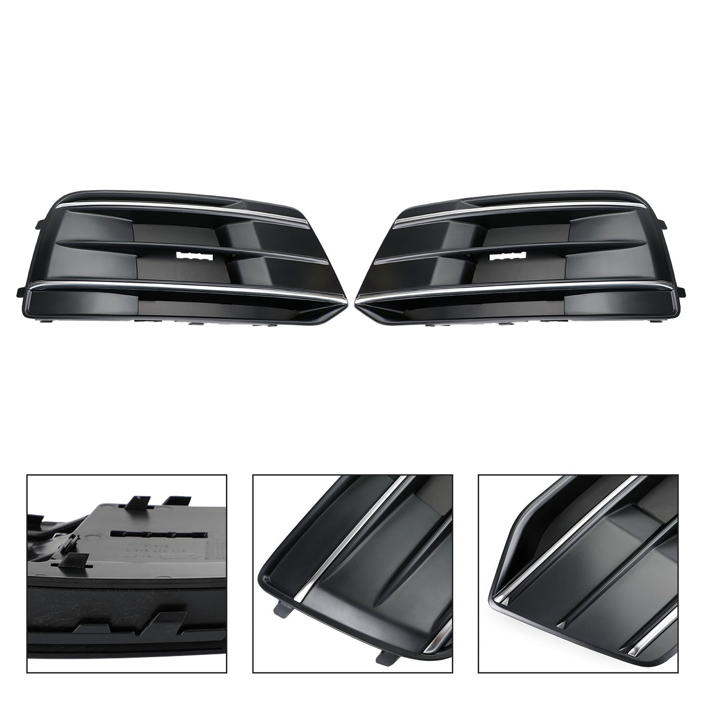 2018-2022 Audi Q5 Standard Version 2PCS Black/Chrome Front Bumper Cover Grille Bezel Insert Generic