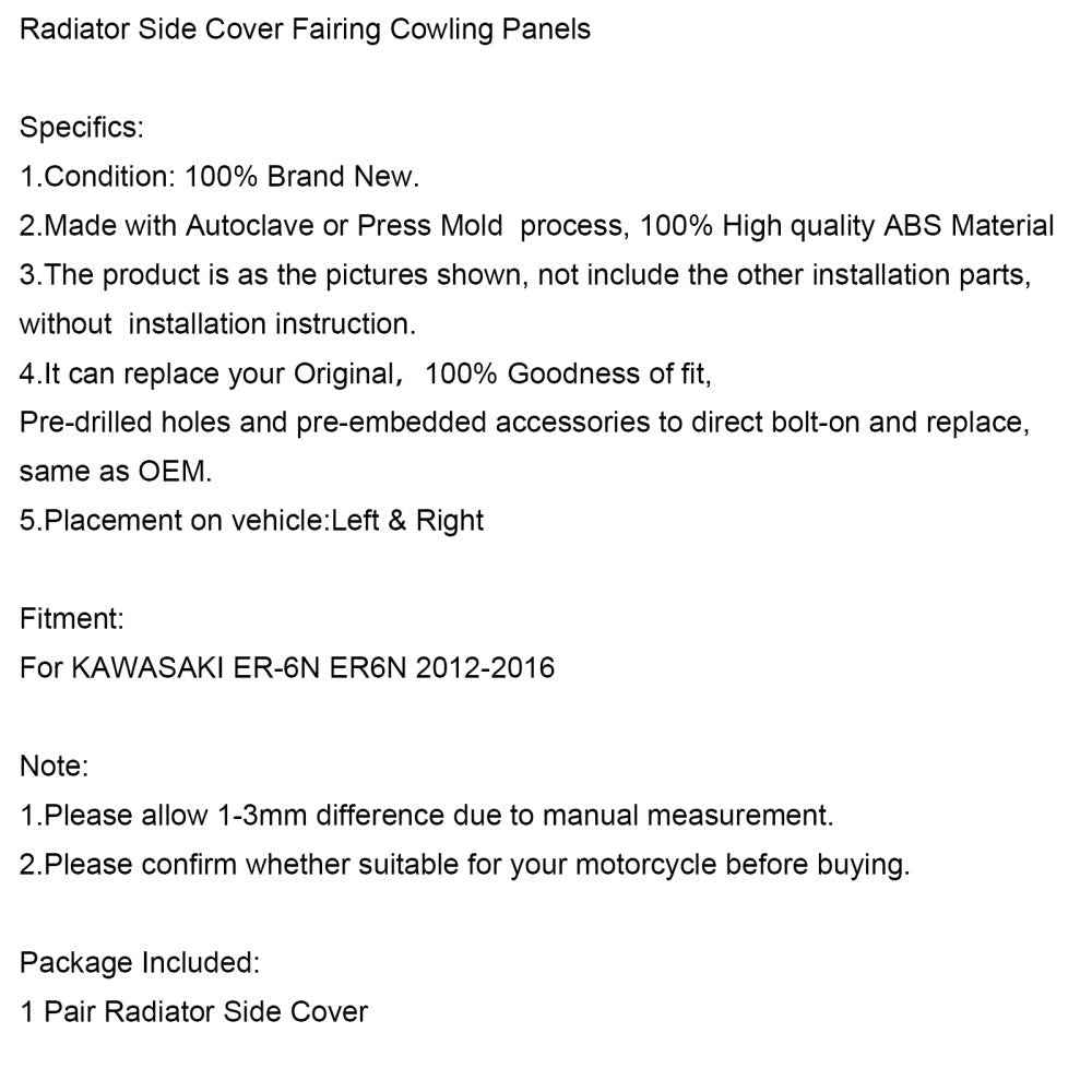 Carénage latéral de radiateur pour Kawasaki ER6N 2012-2016