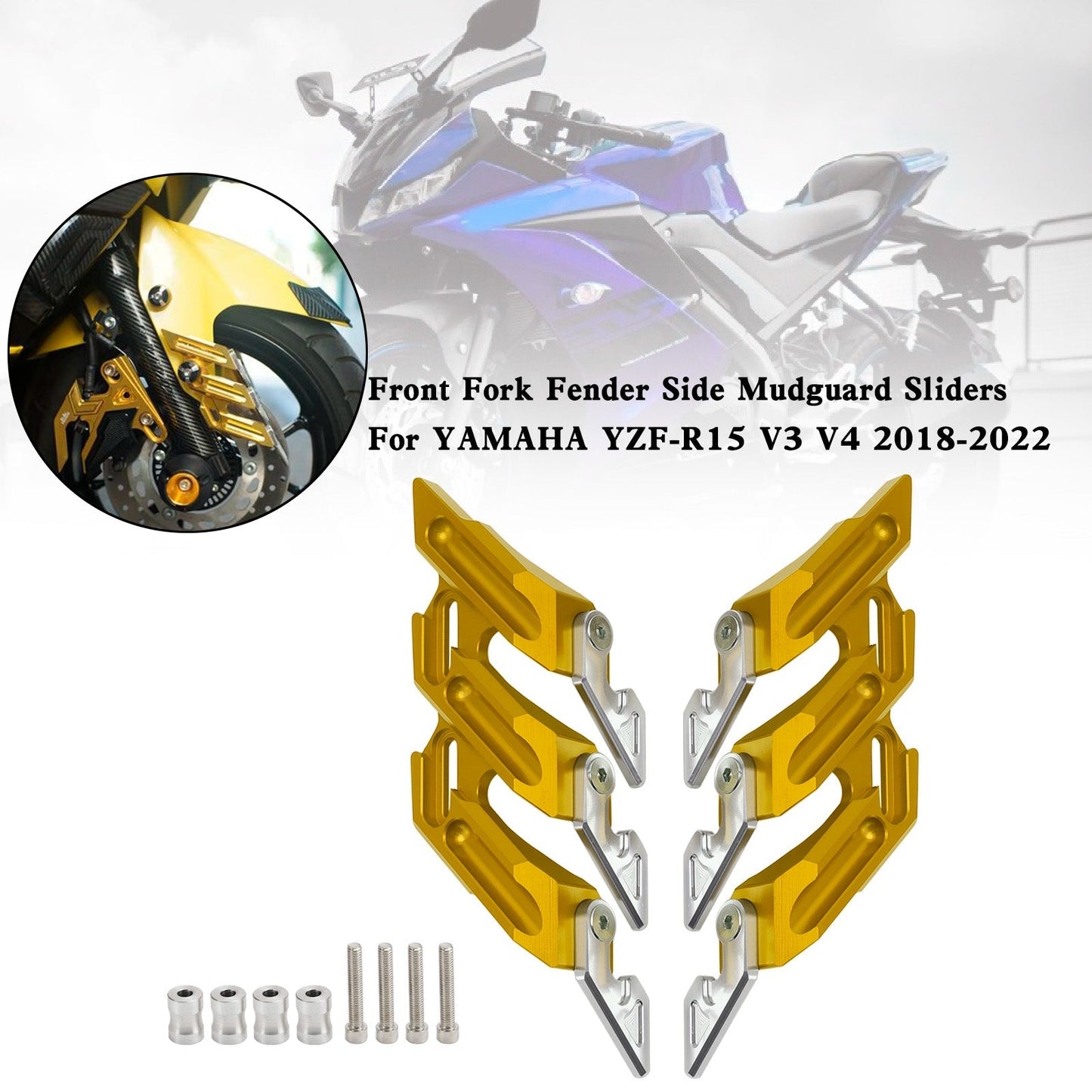 Guardabarros laterales y deslizadores de horquilla delantera CNC para Yamaha YZF-R15 V3 V4 2018-2022