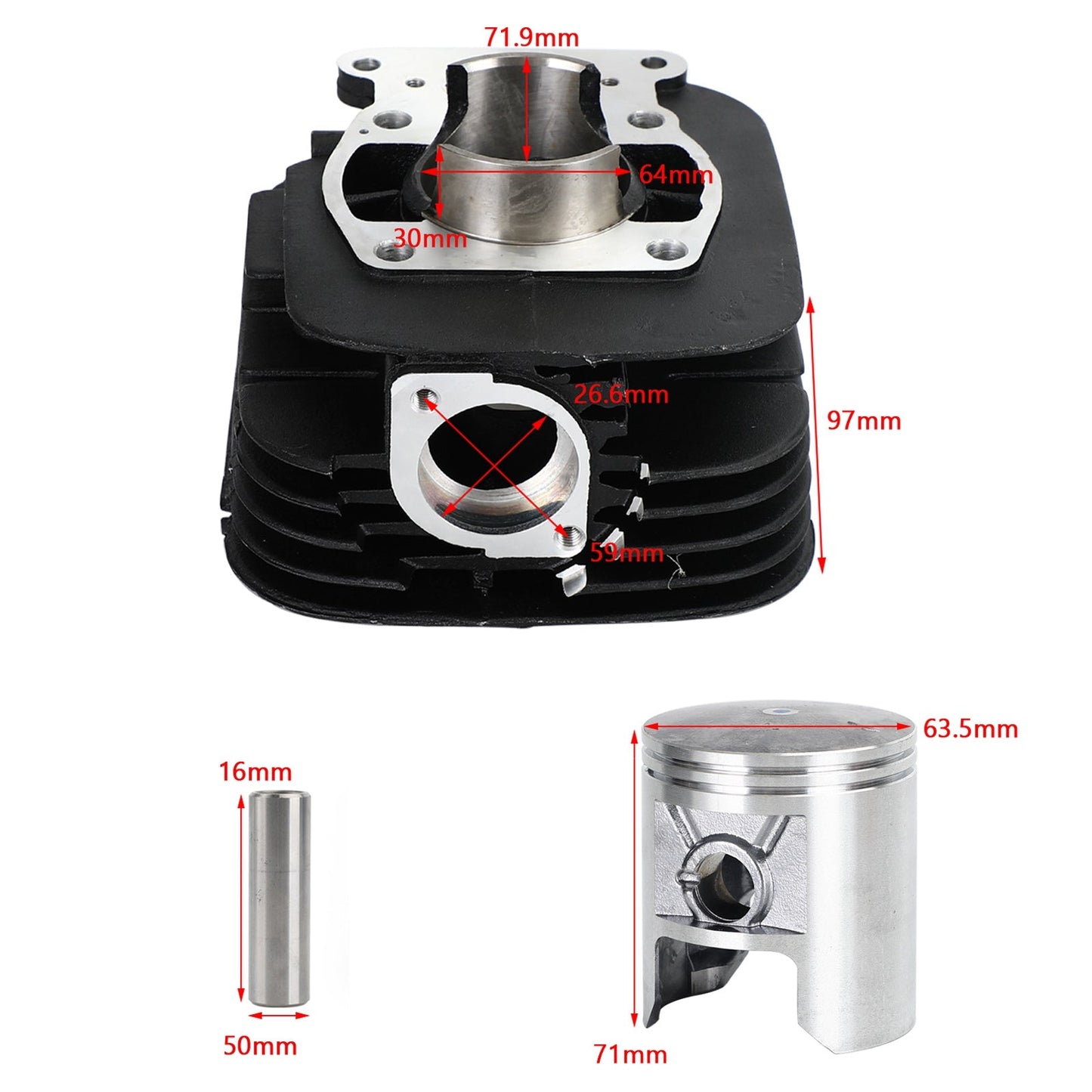 Conjunto de pistón y bloque de cilindro de 64 mm para Suzuki TS185 C Sierra (1978-1981), 11210-29510 y 11210-29900