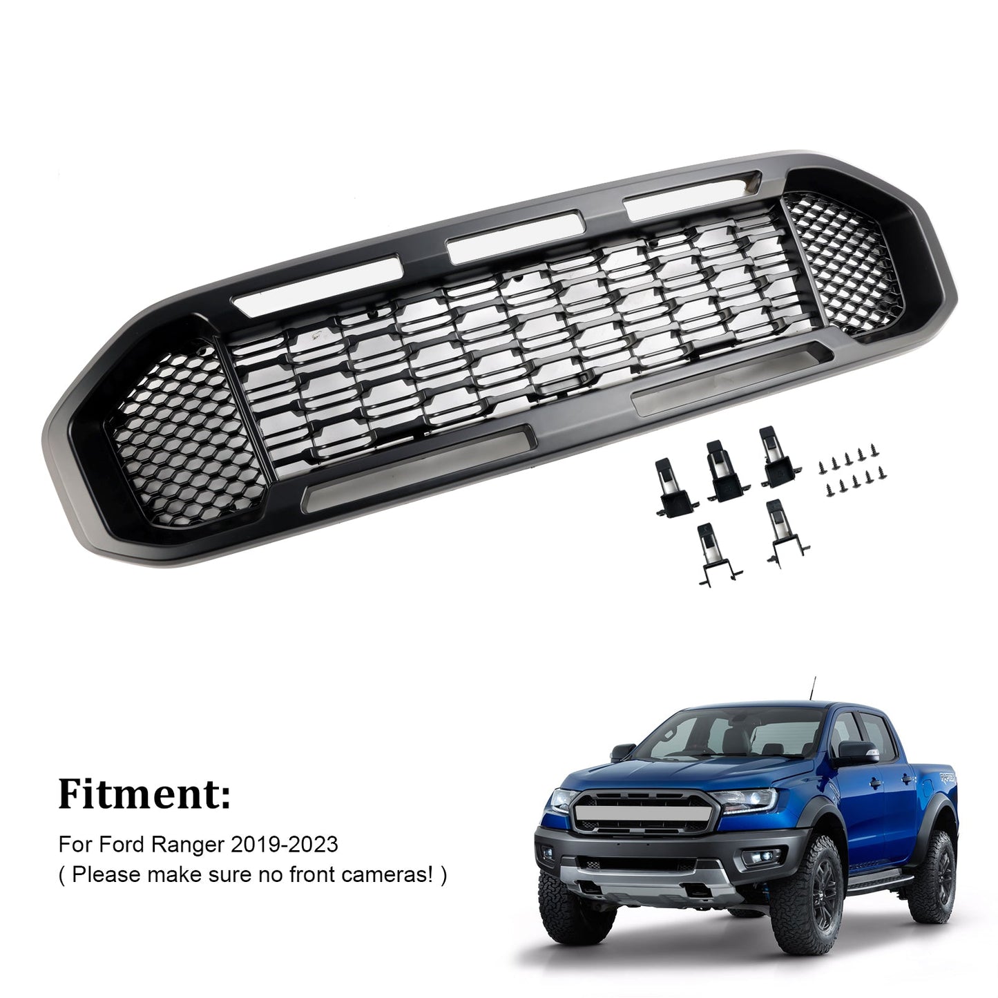 2019-2023 Ford Ranger Front Bumper Grill Raptor / Honeycomb / Mesh Style Black Grille
