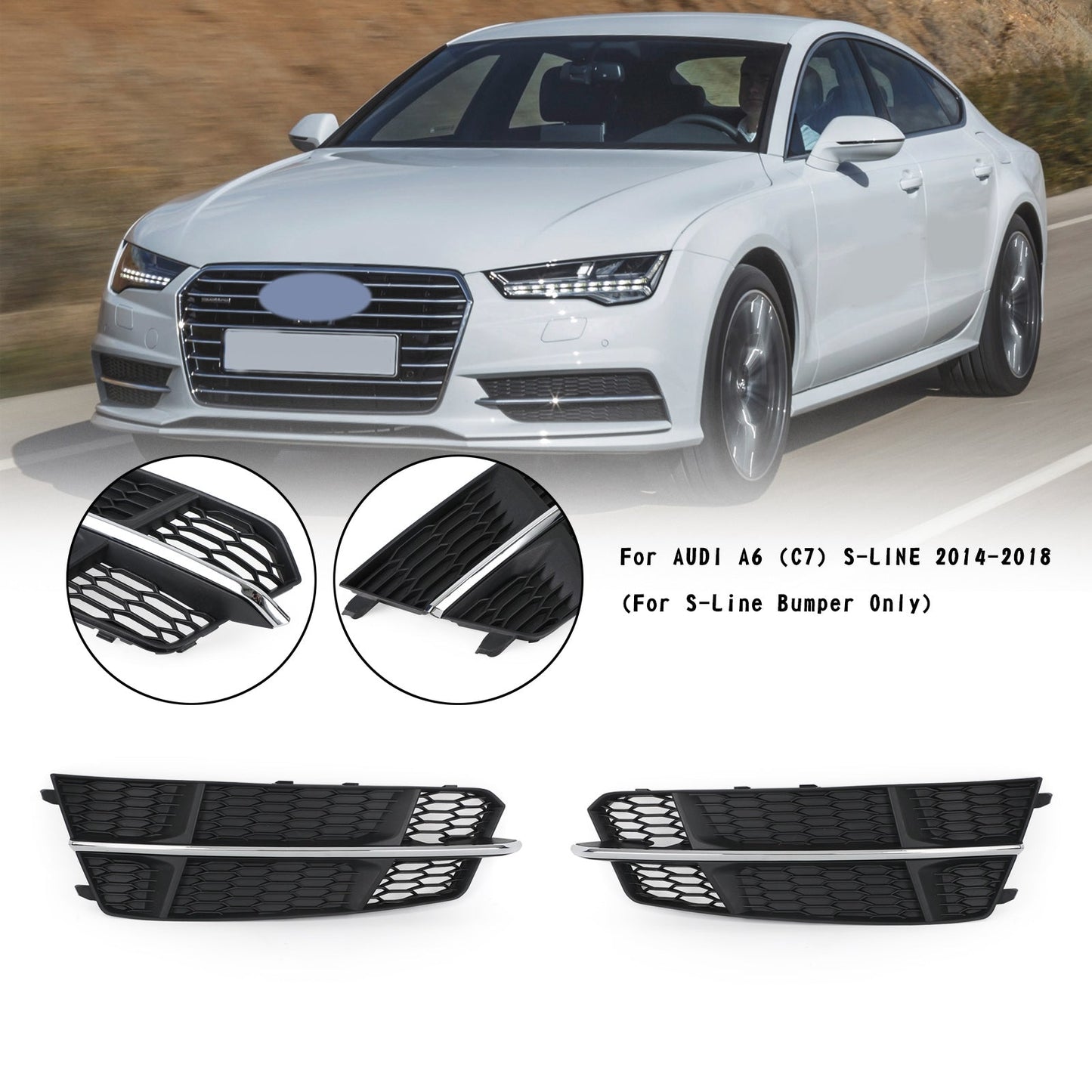 2016-2018 Audi A6 C7 S-Line Bumper Front Bumper Grill 4G0807681AN 4G0807682AN Lower Grille Grill Black Chrome Generic