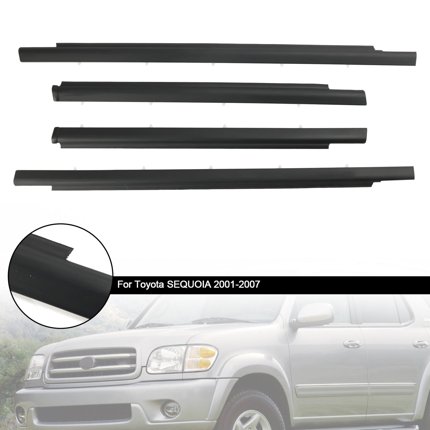 Joint d'étanchéité pour ceinture de porte Toyota SEQUOIA 2001-2007, 4 pièces, 75710-0C010 et 75720-0C010