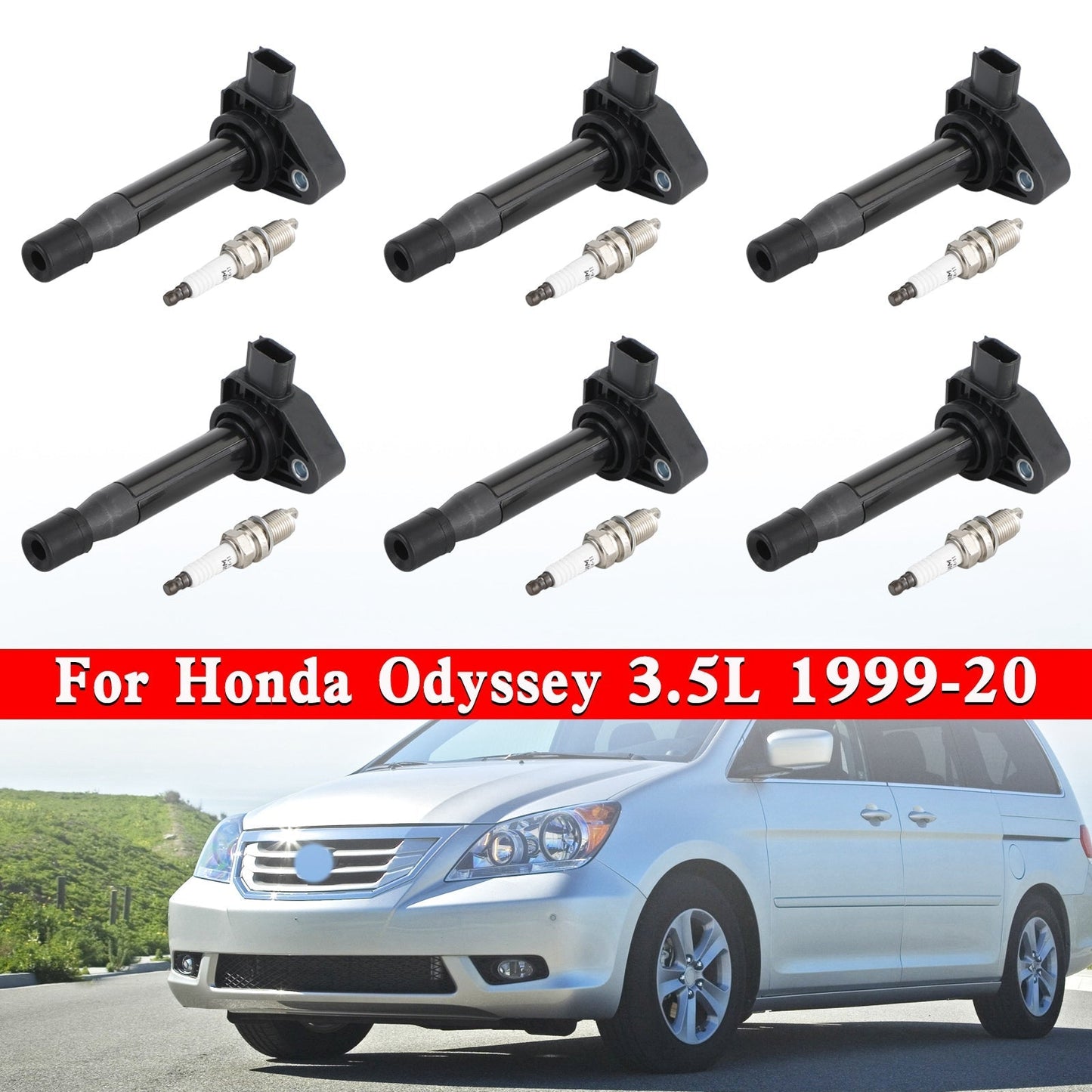 1999-2007 Honda Odyssey V6 3.5L 6X Ignition Coils+6X Spark Plugs Set 30520P8EA01 UF242 30520RCAA02