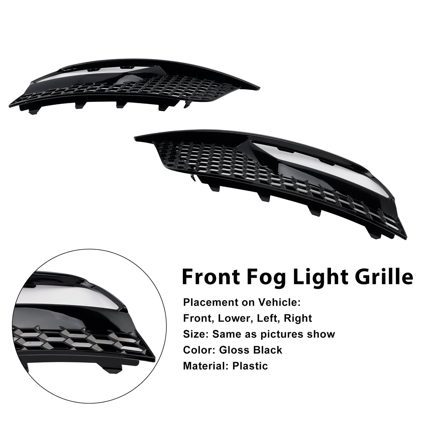 Gloss Black Front Fog Light Grill Covers Fit Audi A3 8V Sedan 2013-2016