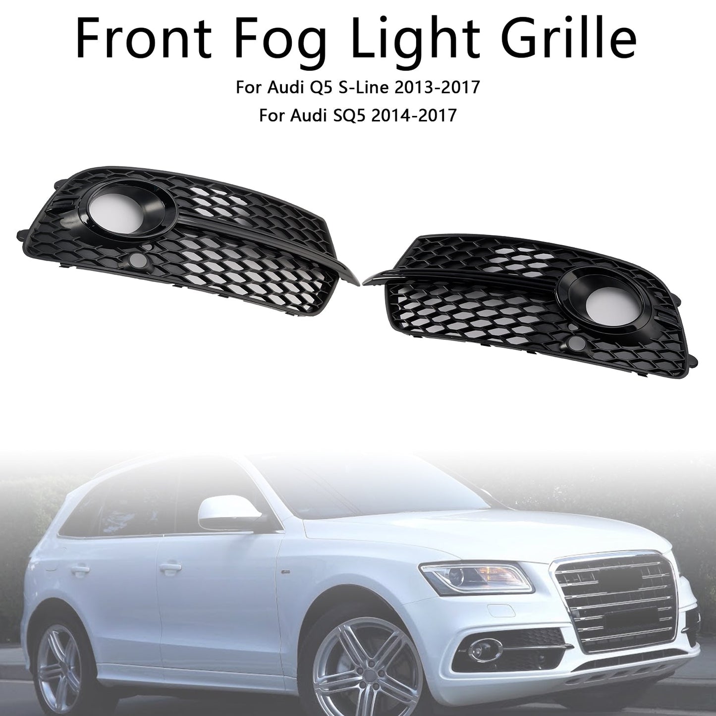 2013-2017 Front Bumper Fog Light Grill Grille Fit Audi Q5 S-Line SQ5 Black