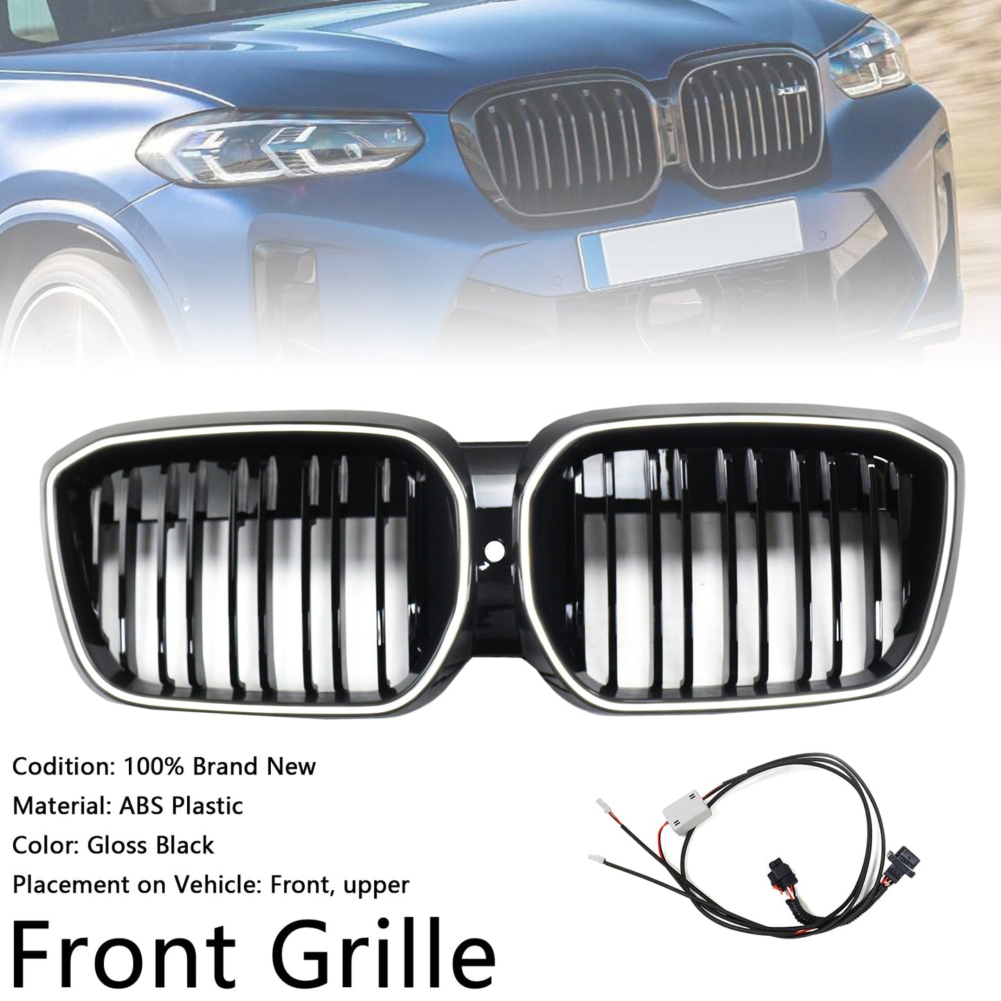 2022-2024 Double Slat Black Front Kidney Grill Grille Fit BMW IX3 G08 LCI