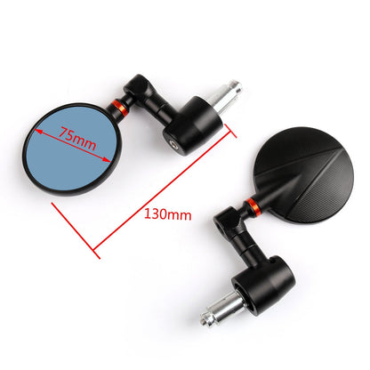 Motorcycle Bike Round Rear Side View 7/8" Bar End Mirrors Universal Black