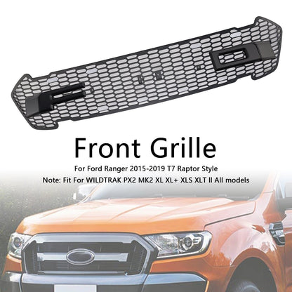 2015-2019 Matte Black Front Bumper Grill Grille Fit Ford Ranger T7 W/LED