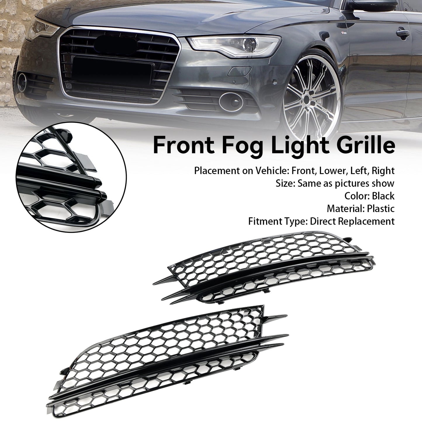 Audi 2012-2015 A6 C7 2PCS Front Fog Light Cover Bezel Bumper Grille