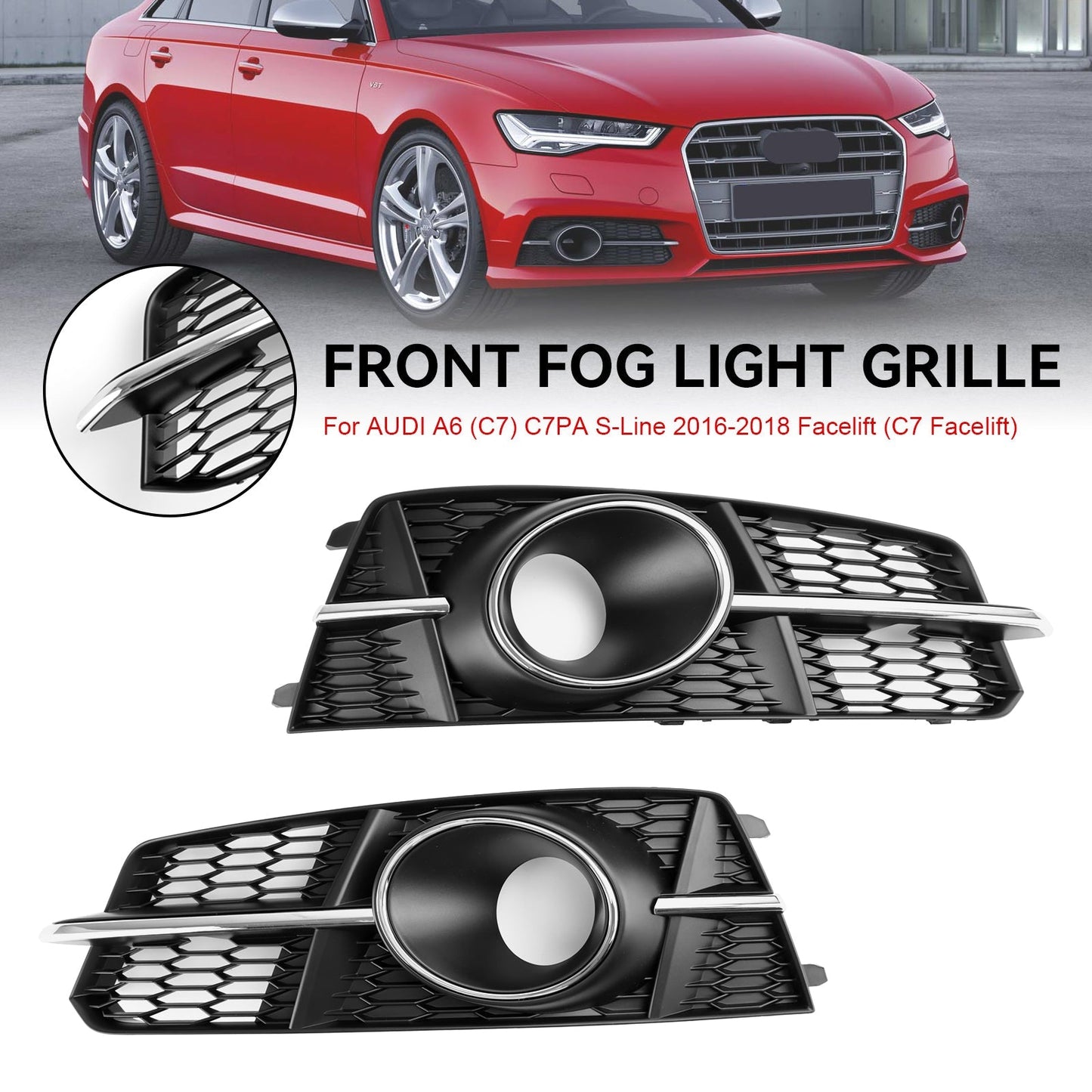 2016-2018 Audi A6 C7 A6l Fog Light 4G0807681AG 4G0807682AG Front Bumper Lower Grill Generic