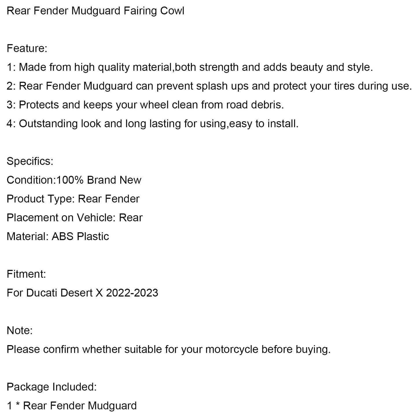 Guardabarros trasero y carenado para Ducati Desert X 22-23