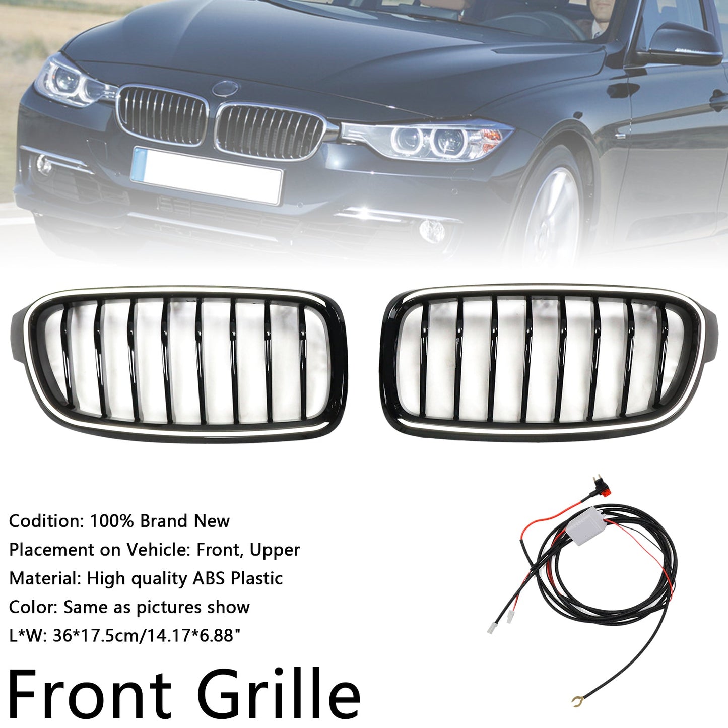 2012-2019 Gloss Black Front Kidney Grille Grill Fit BMW 3 Series F30 F31 F35