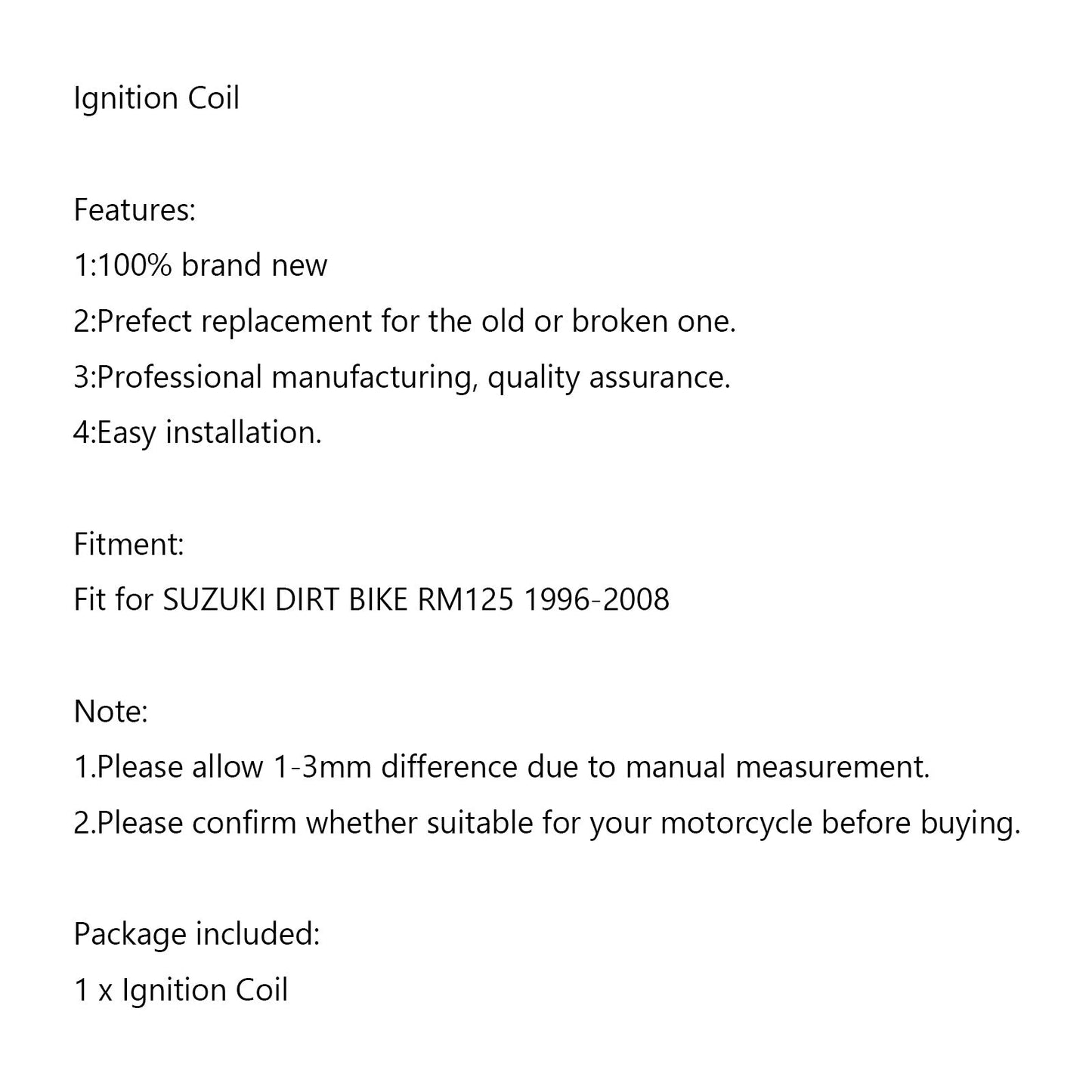 Ignition Coil Models fit for For Suzuki DIRT BIKE RM125 1996-2008