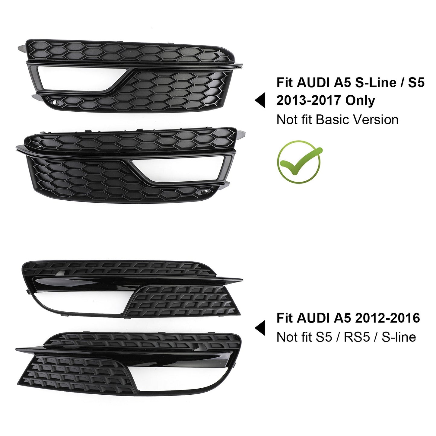 2013-2016 Audi A5 S-Line / S5 Fog Light Grille Pair Front Bumper Black Grill