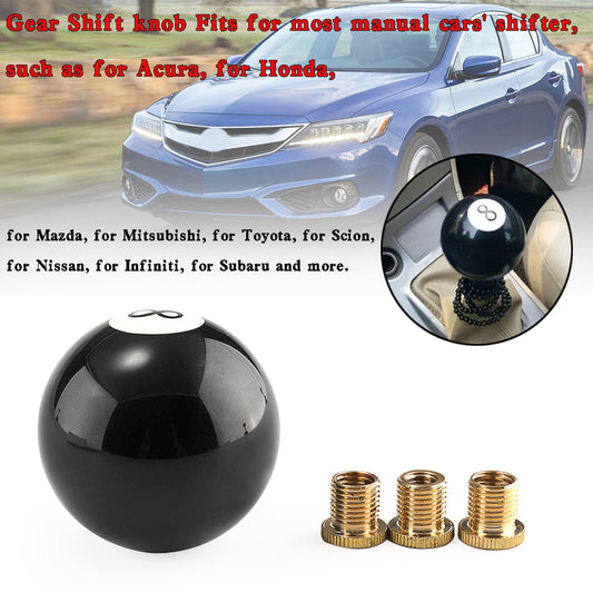 Universal No.8 Billiard Ball Gear Shifter Black Round Shift Knob W/3 Adapters