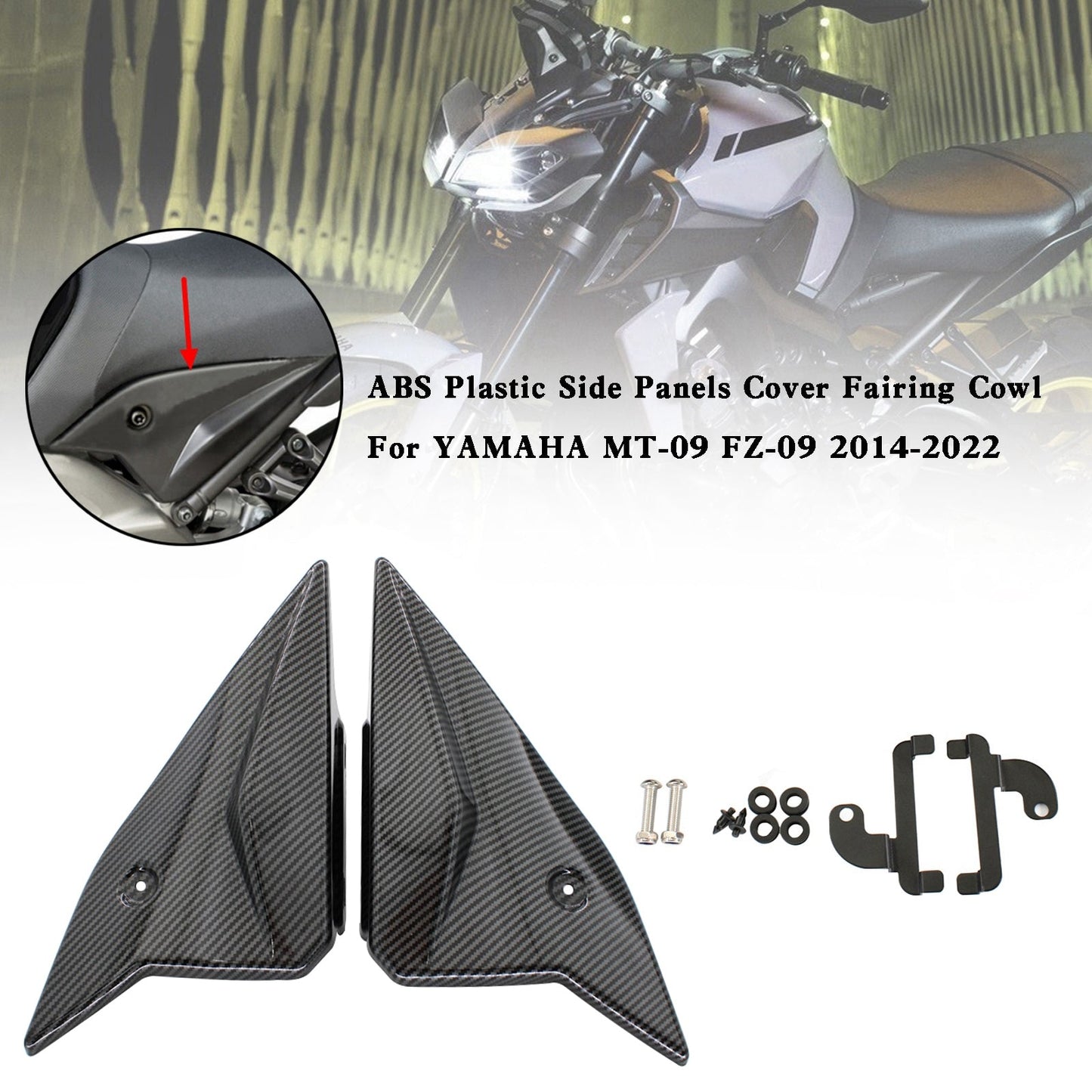 Cubierta de carenado de paneles laterales de plástico ABS para Yamaha MT-09 FZ09 2014-2022 en carbono